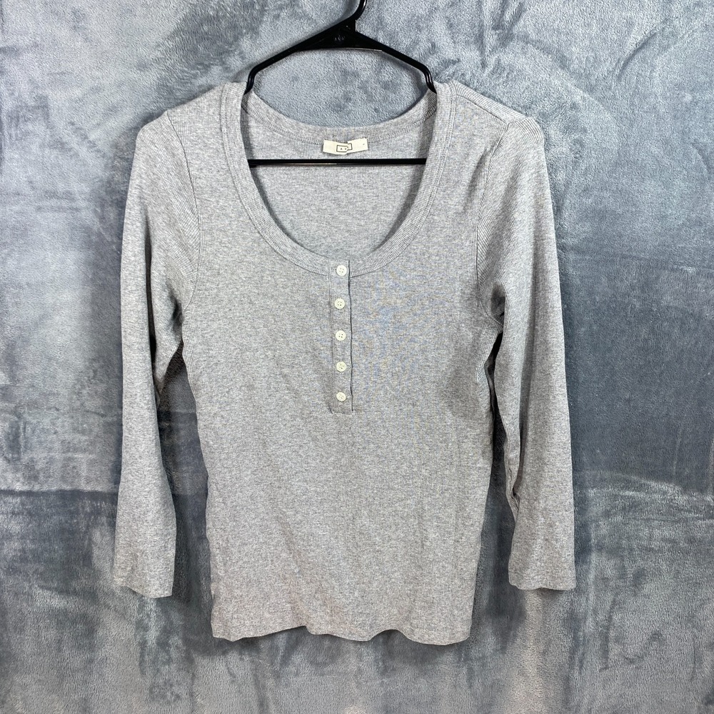 AYR The Open Ended Scoop Neck Top Women's Size L Gray Ribbed Pima Cotton Modal